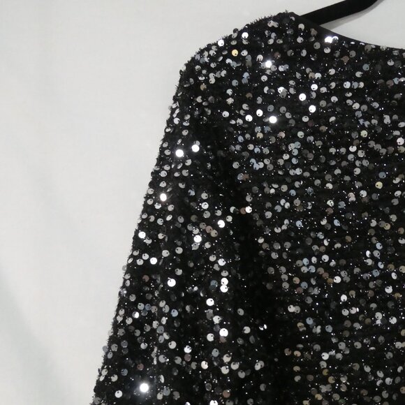 SHEIN - Curve | 1XL | Sparkling Lined Black Sequin Long Sleeve Top - Picture 9 of 14
